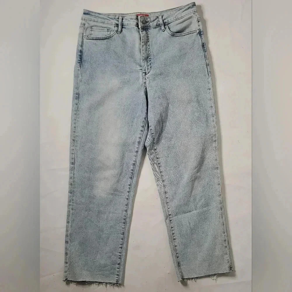 Guess High Rise Loose Y2K Boyfriend Denim Blue Jeans Raw Hem SZ 31 W Light Wash
